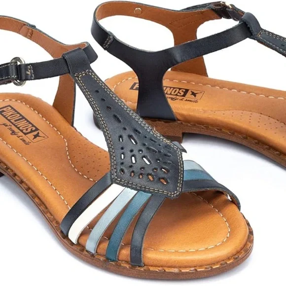 PIKOLINOS Blue Ocean Multi Cutout Leather T-Strap Flat Sandals sz 42 11.5-12 EUC - Picture 12 of 12